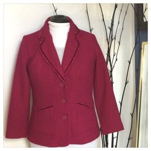 Pink woven blazer size 4 Ruffle trim decorative Joan Rivers